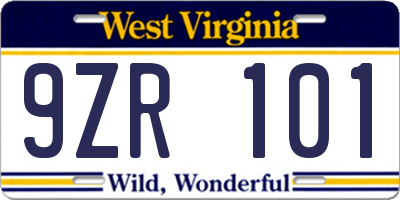 WV license plate 9ZR101