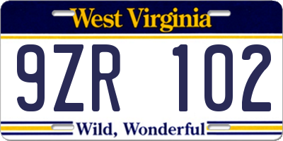 WV license plate 9ZR102