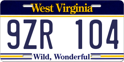 WV license plate 9ZR104