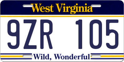 WV license plate 9ZR105
