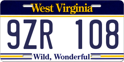 WV license plate 9ZR108
