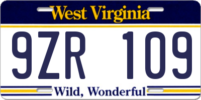 WV license plate 9ZR109