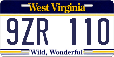 WV license plate 9ZR110