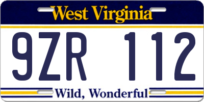 WV license plate 9ZR112