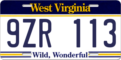 WV license plate 9ZR113