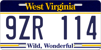 WV license plate 9ZR114