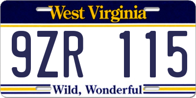WV license plate 9ZR115
