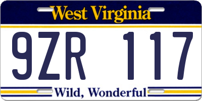 WV license plate 9ZR117