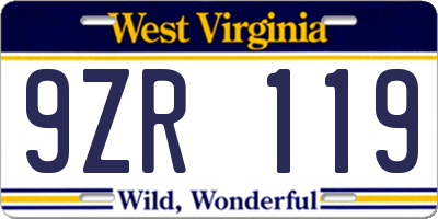 WV license plate 9ZR119