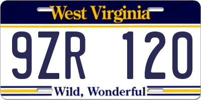 WV license plate 9ZR120