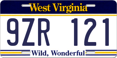 WV license plate 9ZR121