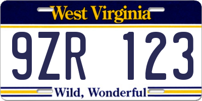 WV license plate 9ZR123