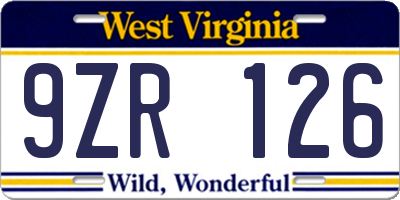 WV license plate 9ZR126