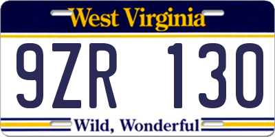 WV license plate 9ZR130