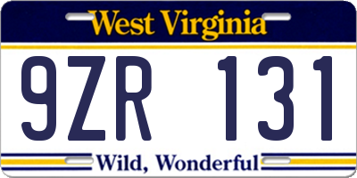 WV license plate 9ZR131