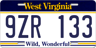 WV license plate 9ZR133