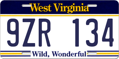 WV license plate 9ZR134