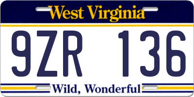 WV license plate 9ZR136