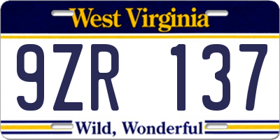WV license plate 9ZR137