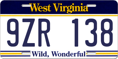WV license plate 9ZR138