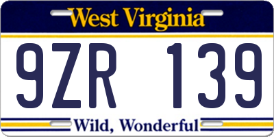 WV license plate 9ZR139
