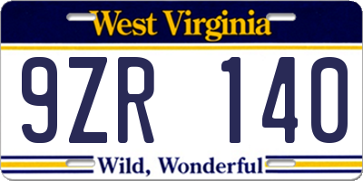 WV license plate 9ZR140