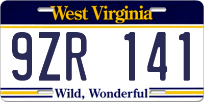 WV license plate 9ZR141