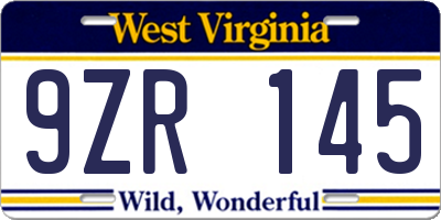 WV license plate 9ZR145
