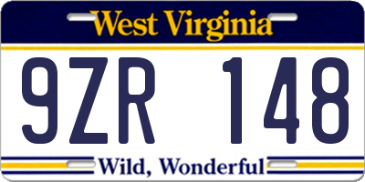 WV license plate 9ZR148