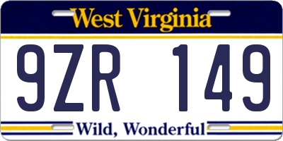 WV license plate 9ZR149