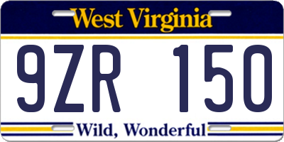 WV license plate 9ZR150