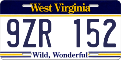 WV license plate 9ZR152