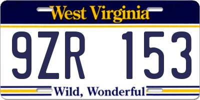 WV license plate 9ZR153