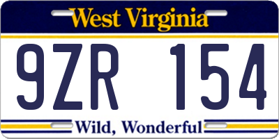 WV license plate 9ZR154