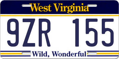 WV license plate 9ZR155