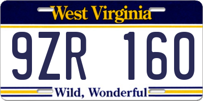 WV license plate 9ZR160
