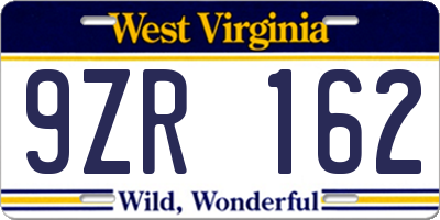 WV license plate 9ZR162
