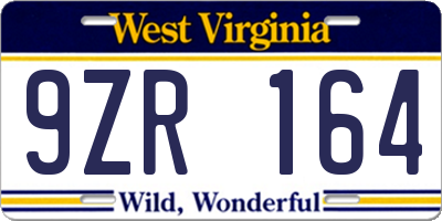 WV license plate 9ZR164