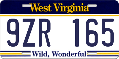 WV license plate 9ZR165