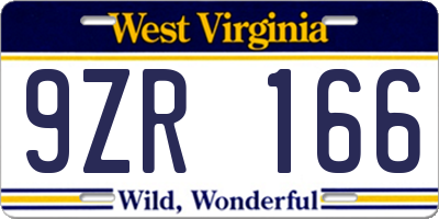 WV license plate 9ZR166