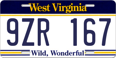 WV license plate 9ZR167