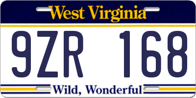 WV license plate 9ZR168