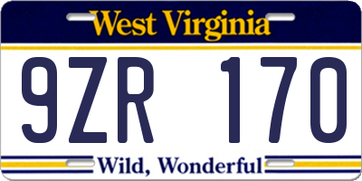 WV license plate 9ZR170