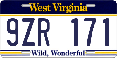 WV license plate 9ZR171