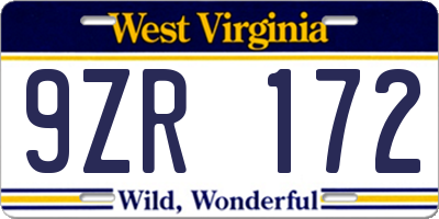 WV license plate 9ZR172