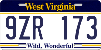 WV license plate 9ZR173