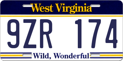 WV license plate 9ZR174