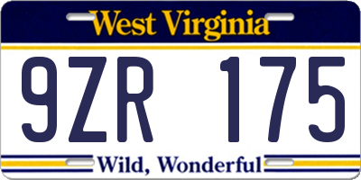 WV license plate 9ZR175