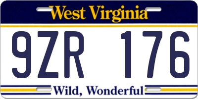 WV license plate 9ZR176