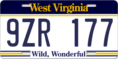 WV license plate 9ZR177